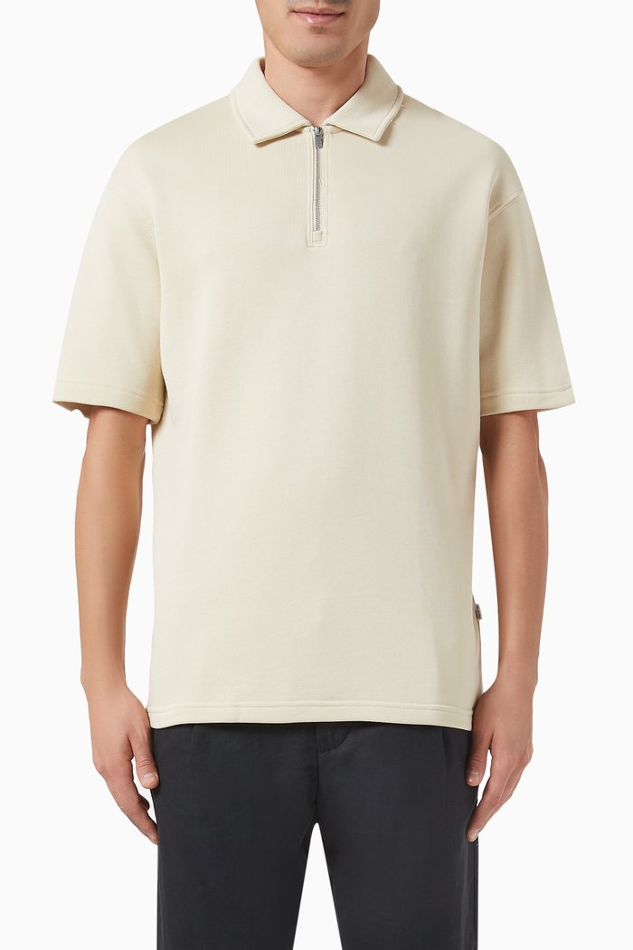 Half-zip Polo Shirt in Cotton Blend, Neutral