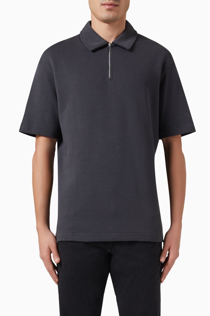 Half-zip Polo Shirt in Cotton Blend, Grey