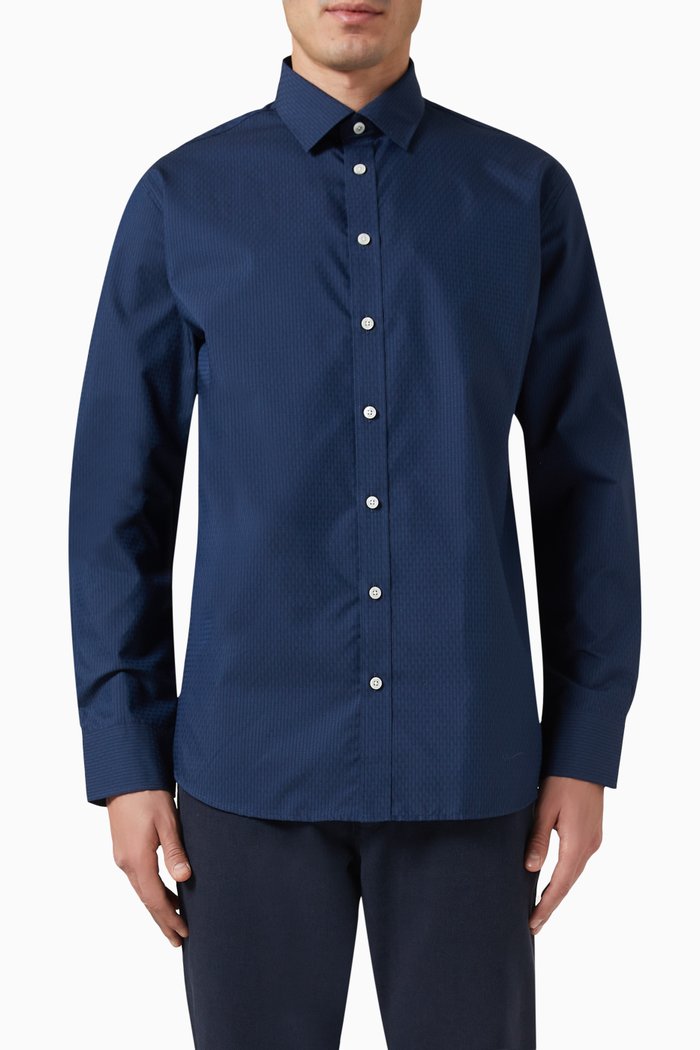 Soho Dobby Shirt in Organic Cotton Blend, Blue