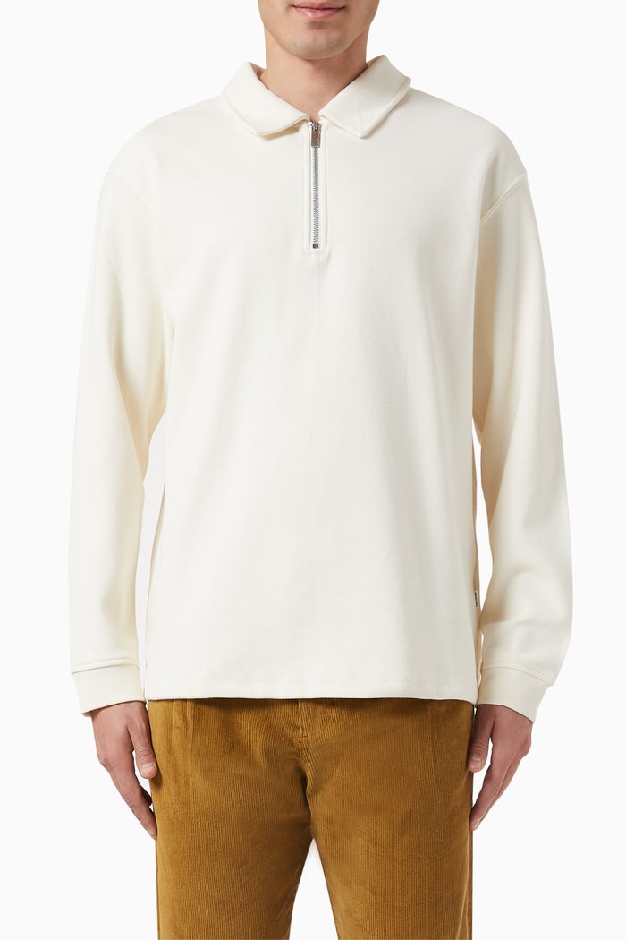 Zip Polo Shirt in Organic Cotton, Neutral