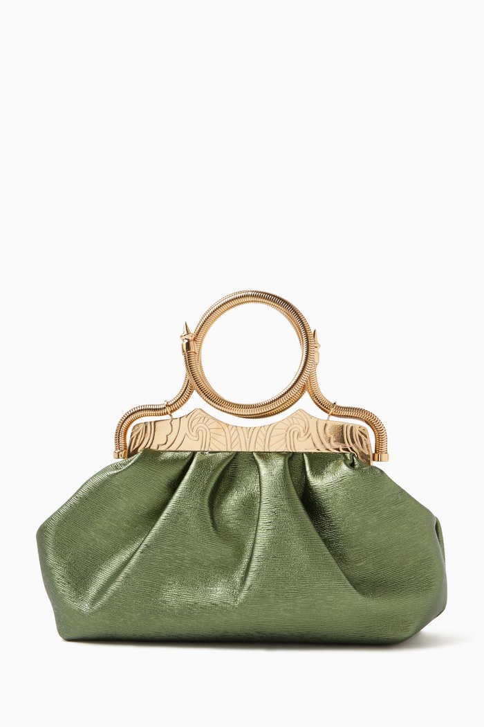

Bangle Clutch Bag in Metallic Leather, Green