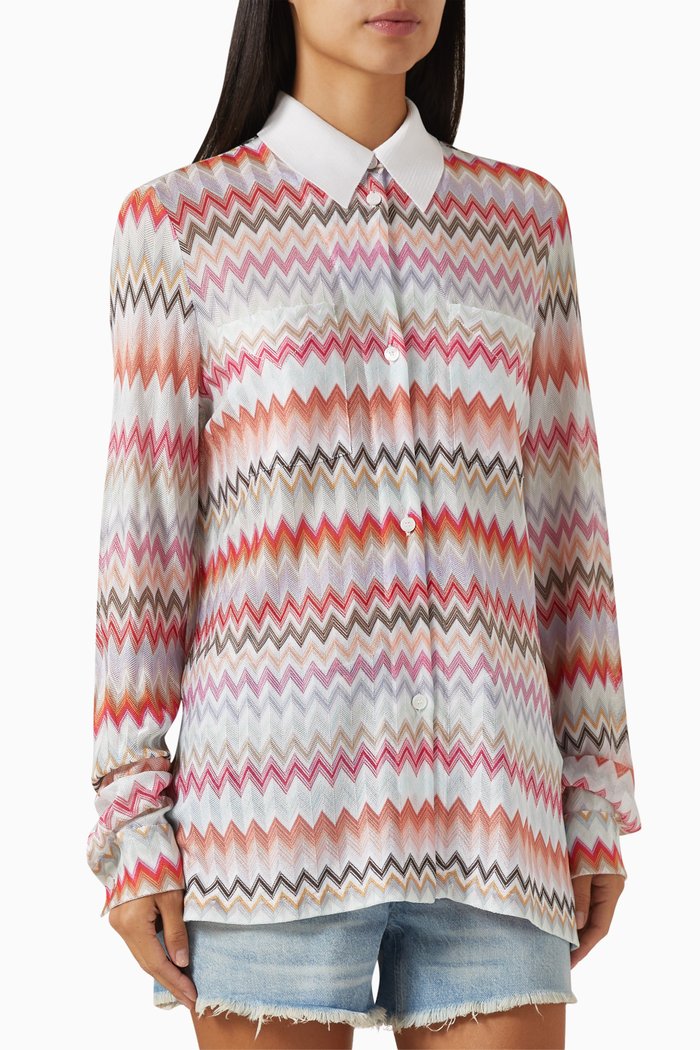

Zigzag Raschel Shirt in Cotton, White