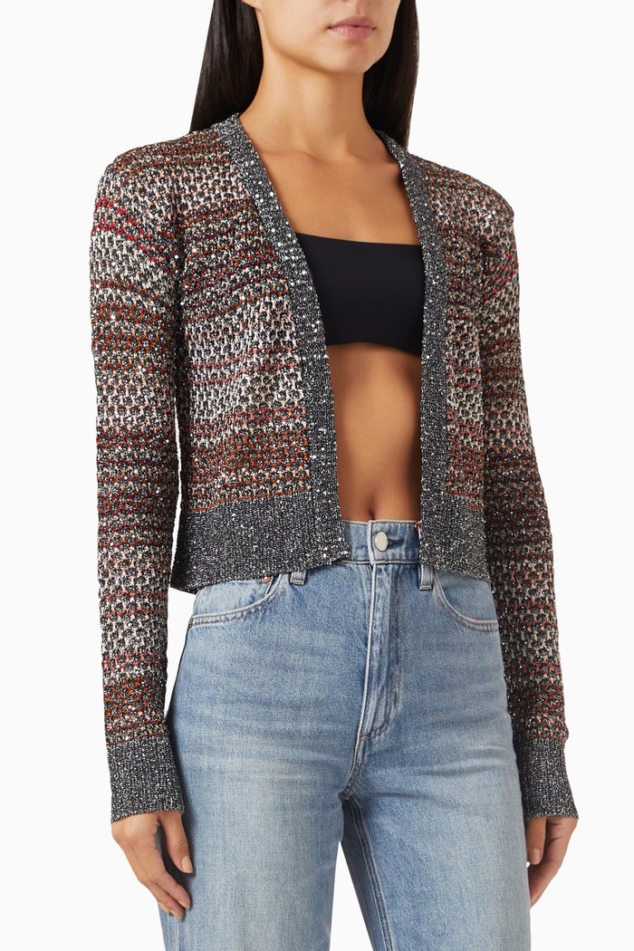 

Sequin-embellished Cardigan in Mesh Knit, Black