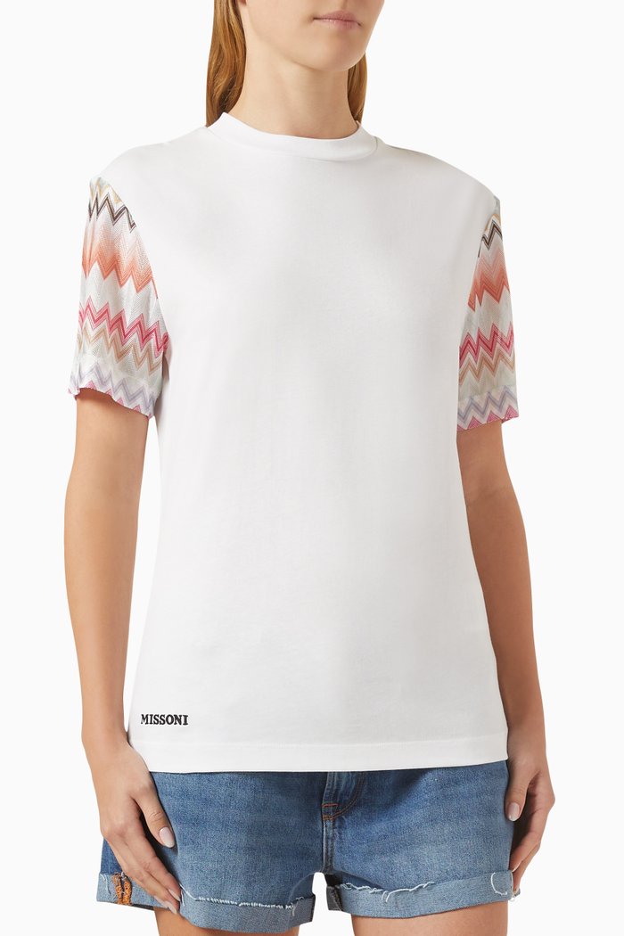 

Chevron Contrast-sleeve T-shirt in Cotton Jersey, White