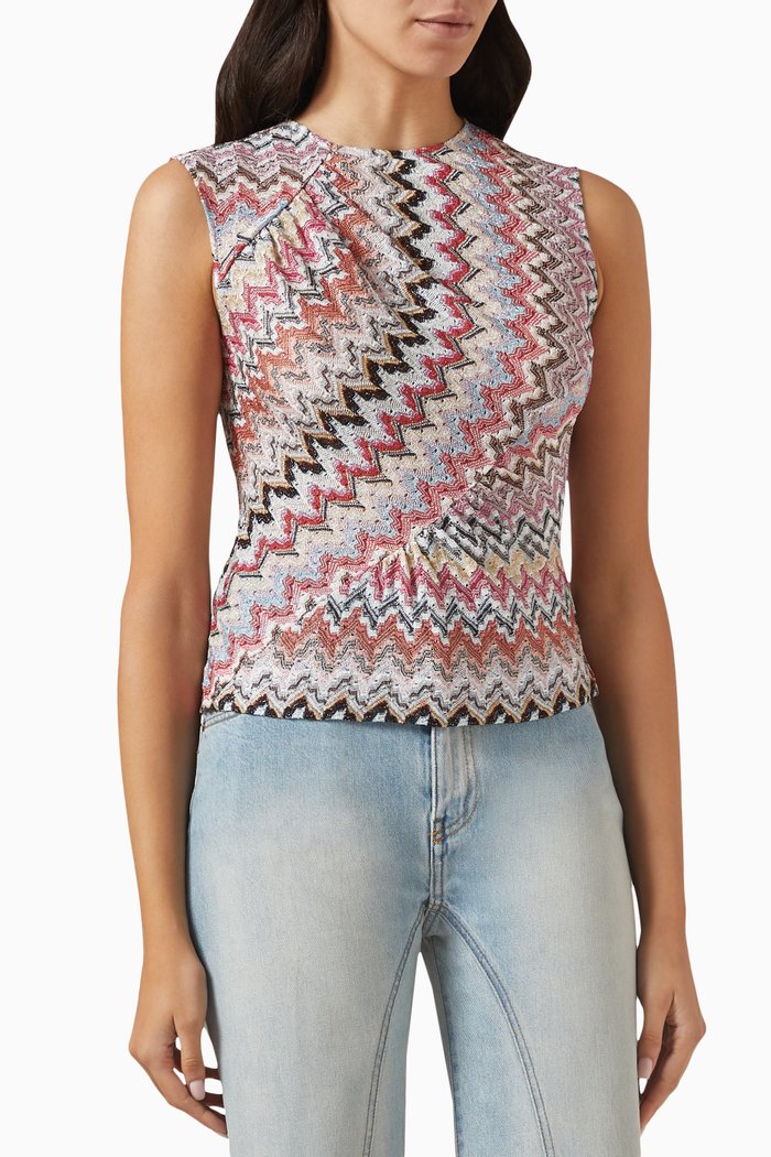 

Zigzag Tank Top in Lame Viscose-blend, White