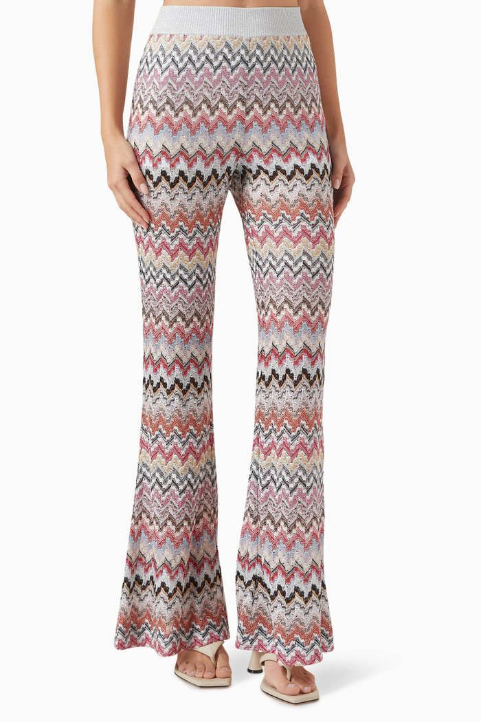 

Flared Pants in Lamé Raschel Knit, White