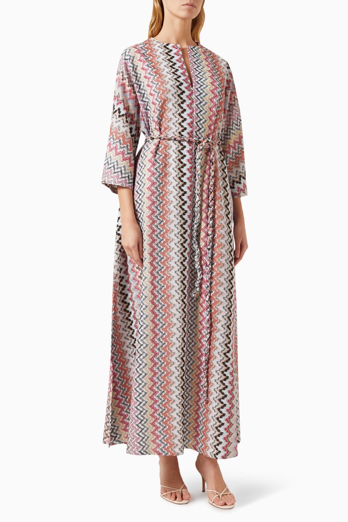 Zigzag Kaftan Dress in Cotton Blend, Multicolour