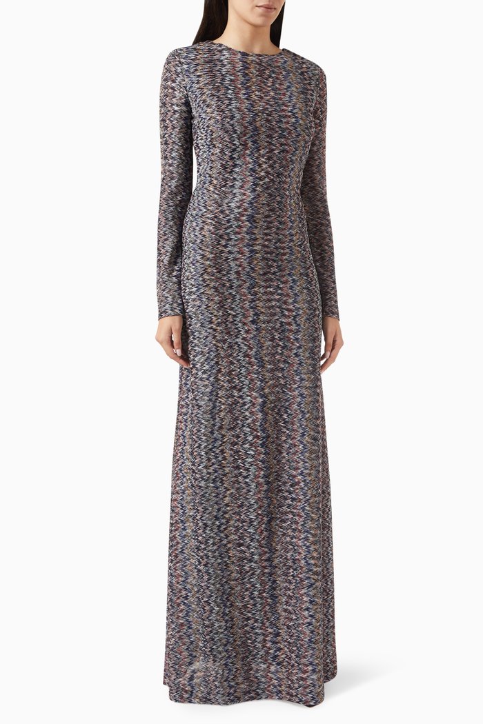 

Chevron Open Back Maxi Dress in Rayon-blend, Black