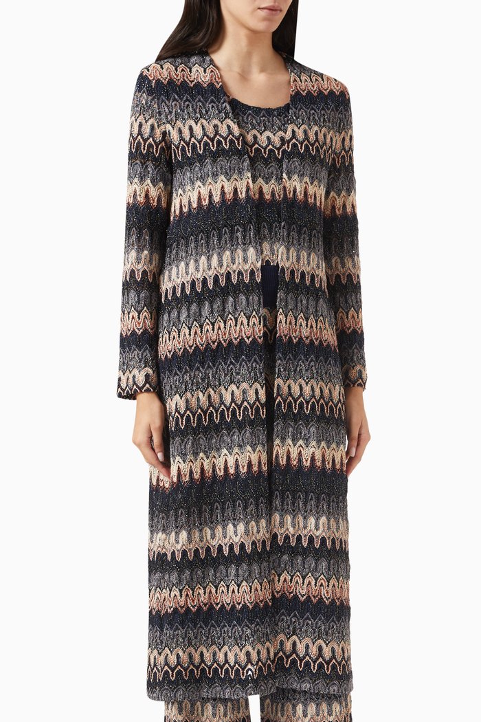 

Wave Long Cardigan in Lamé Knit, Black