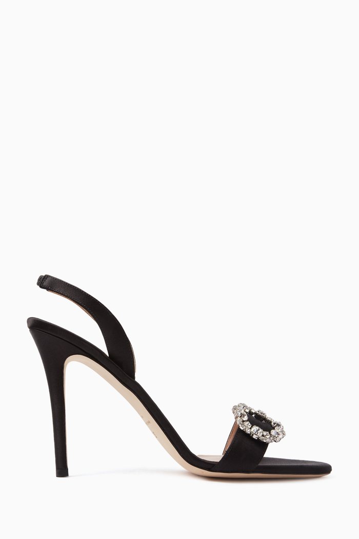 

Dish 100 Embellished Slingback Sandals in Satin, Black
