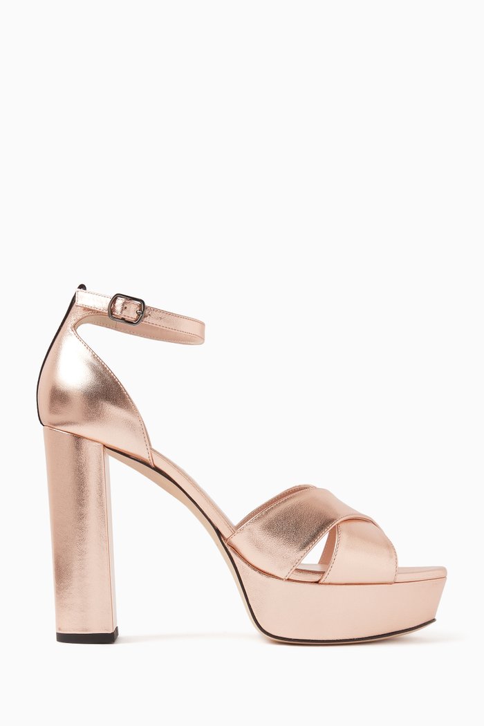 

Ginger 90 Platform Sandals in Metallic Leather, Rose gold