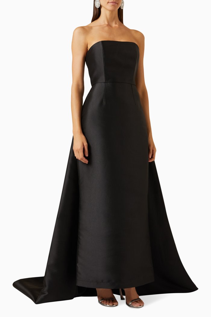 

Embroidred Strapless A-line Gown in Mikado, Black