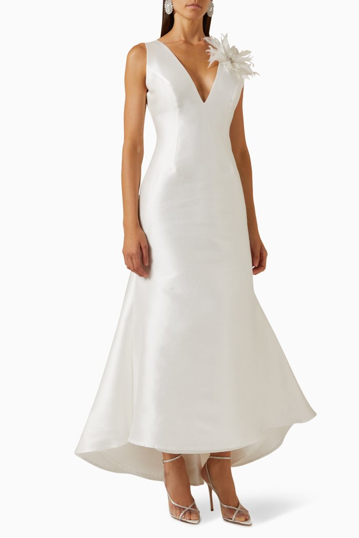 

Floral Applique Midi Dress in Mikado, White