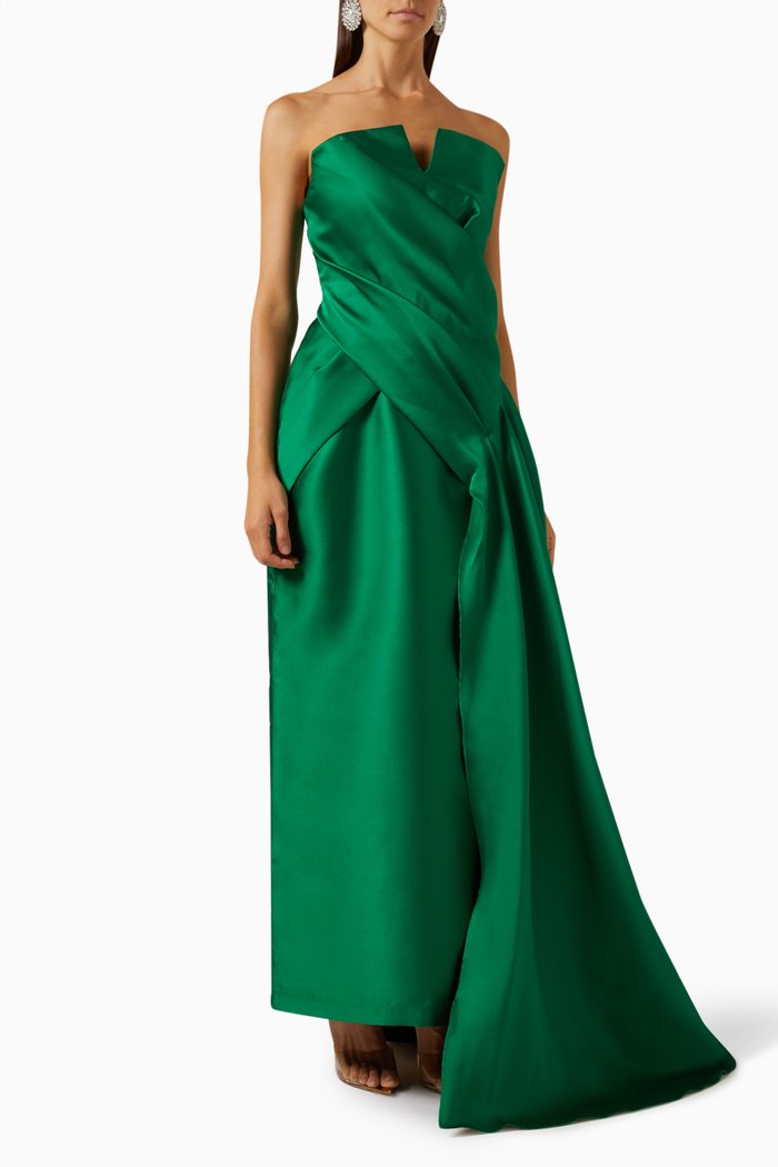 

Draped Strapless Maxi Dress in Mikado, Green