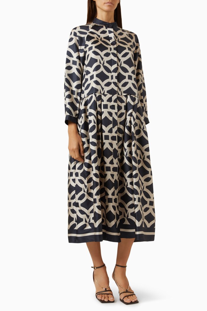 

Rossana Dress in Silk Twill, Blue