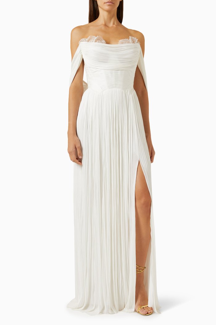 

Sharon Lace-trim Maxi Gown in Silk Tulle, White