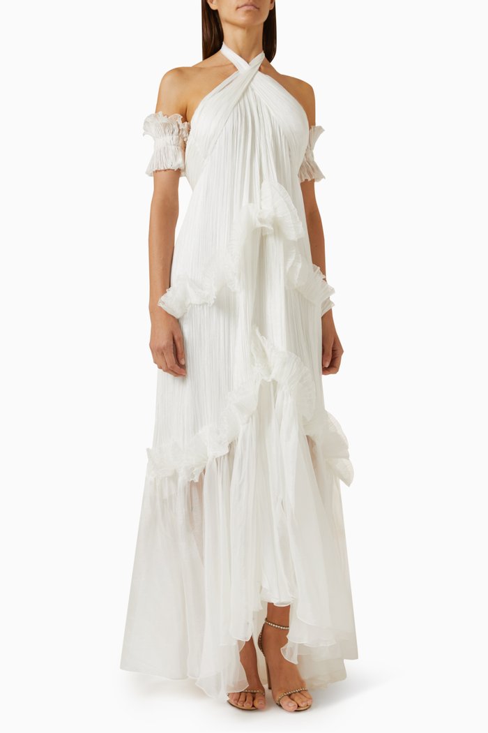 

Zadie B Ruffled Maxi Dress in Silk Mousseline, White