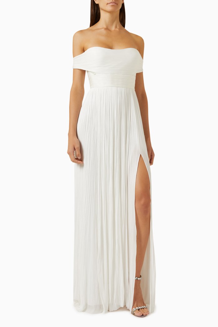 

Theia B Off-Shoulder Maxi Gown in Silk Tulle, White