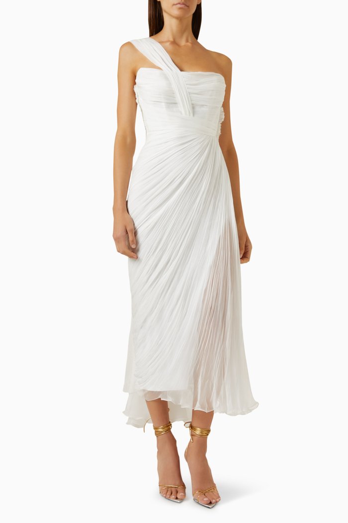 

Lara B Draped Maxi Gown in Silk Mousseline, Neutral