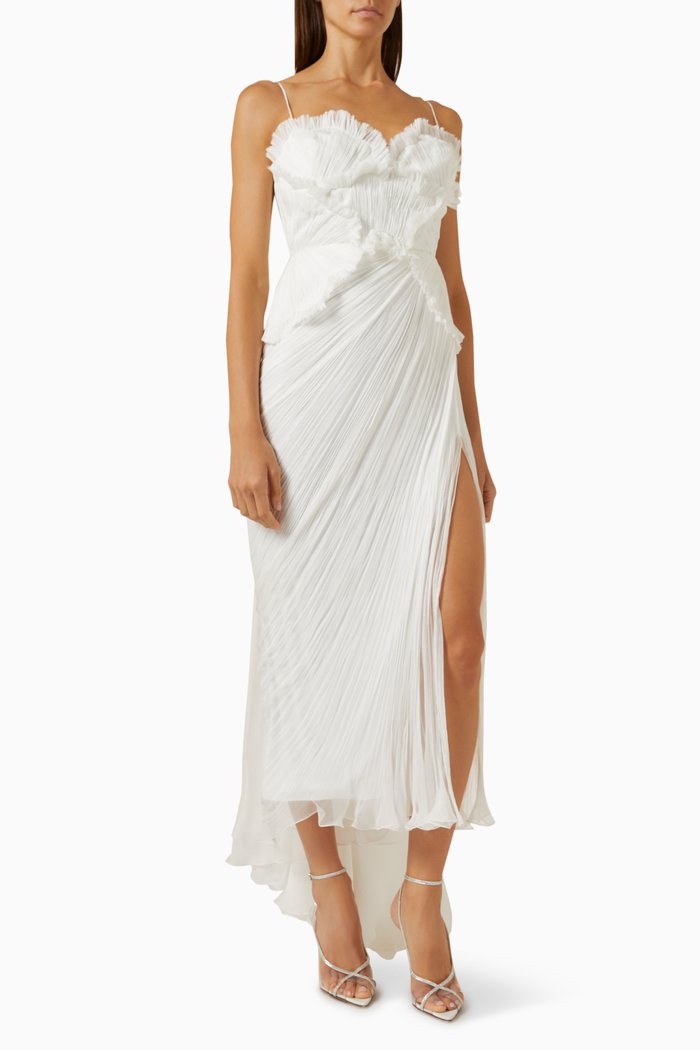 

Ellery Pleated Midi Dress in Silk Moussline, Neutral