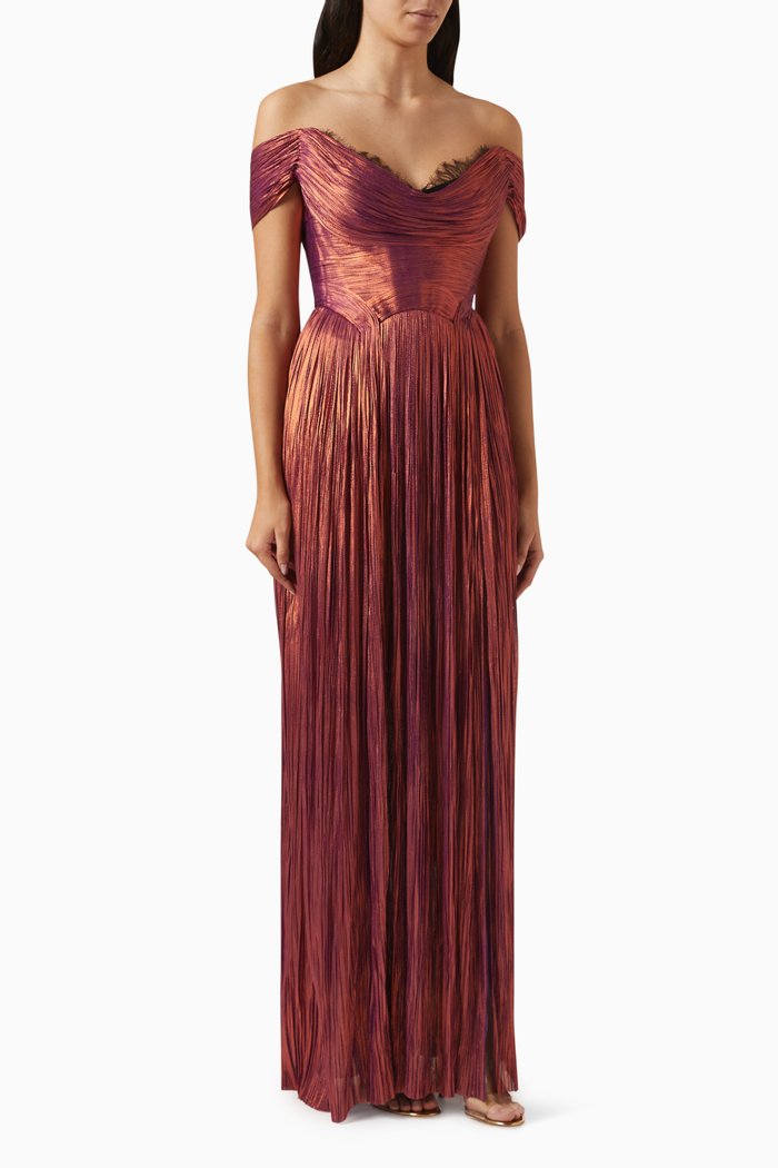 

Sharon Lace-trim Maxi Gown in Silk Tulle, Purple