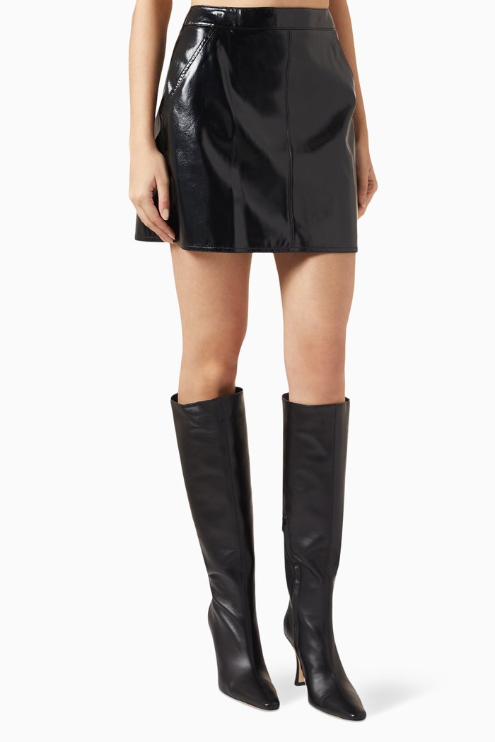 

A-line Mini Skirt in Patent Faux Leather, Black