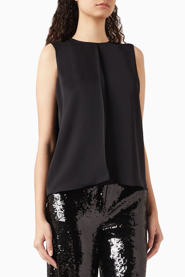 Straight-Fit Sleeveless Blouse in Silk, Black