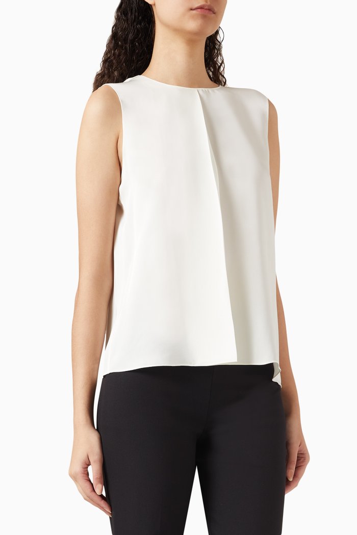 

Straight-Fit Sleeveless Blouse in Silk, Neutral