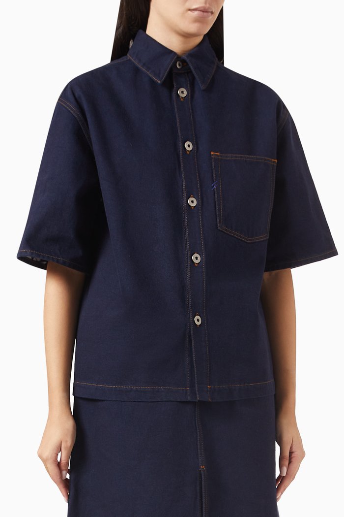 

Logo-patch Shirt in Cotton-denim, Blue