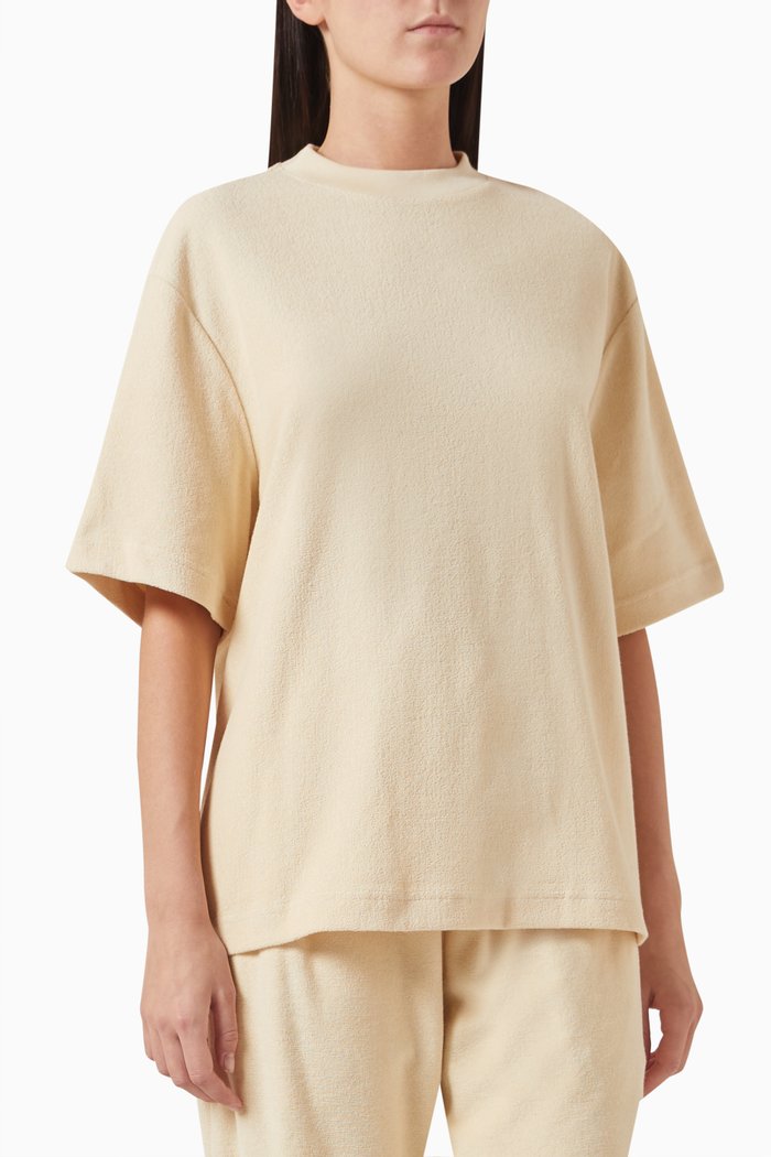 Equestrian Knight Print T-shirt in Cotton Towelling, Neutral
