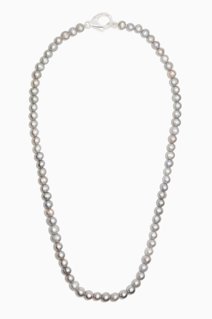 

Classic Pearl Chain Necklace in Sterling Silver, Grey