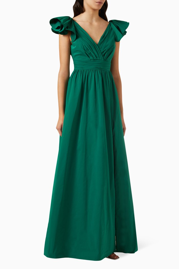 

Bow Detail Gown in Taffeta, Green