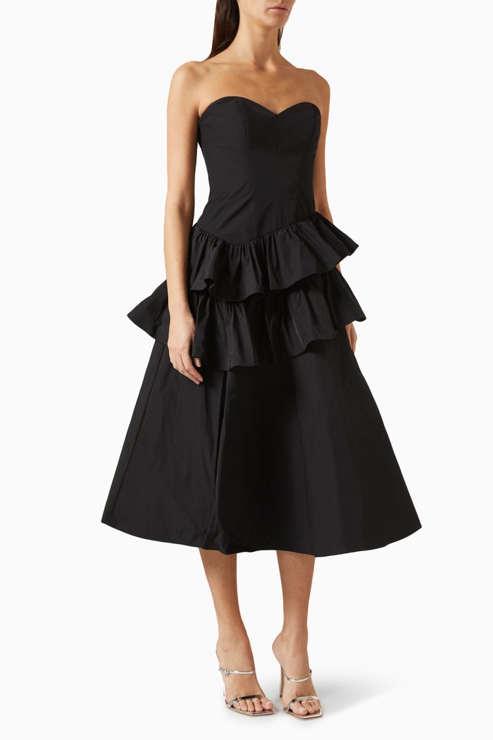 

Ruffled Midi Dress in Taffeta, Black