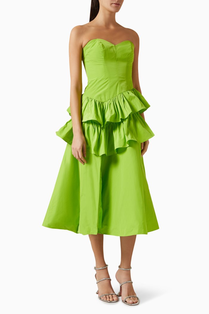 

Ruffled Midi Dress in Taffeta, Green