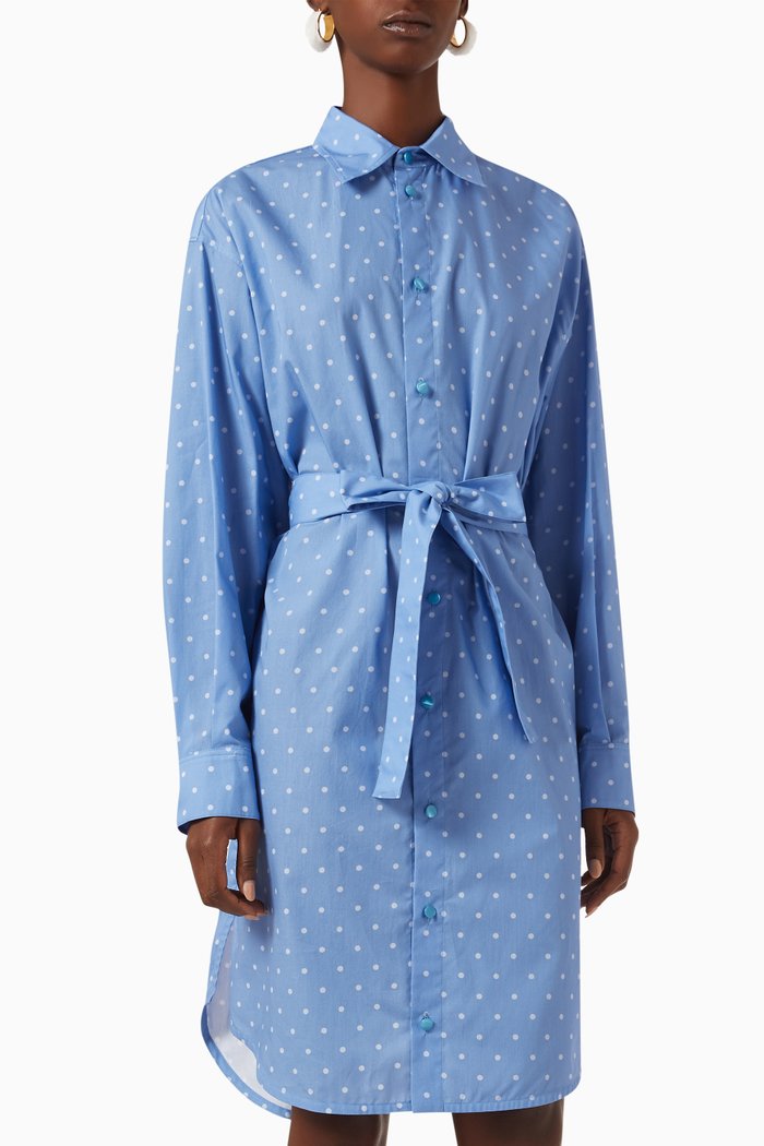 

Polka-dot Belted Shirt Dress in Cotton-twill, Blue