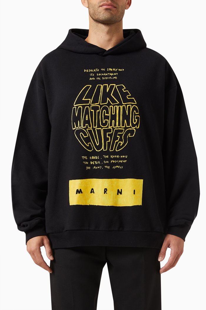 

Graphic Logo Print Hoodie in Bio Cotton, Black
