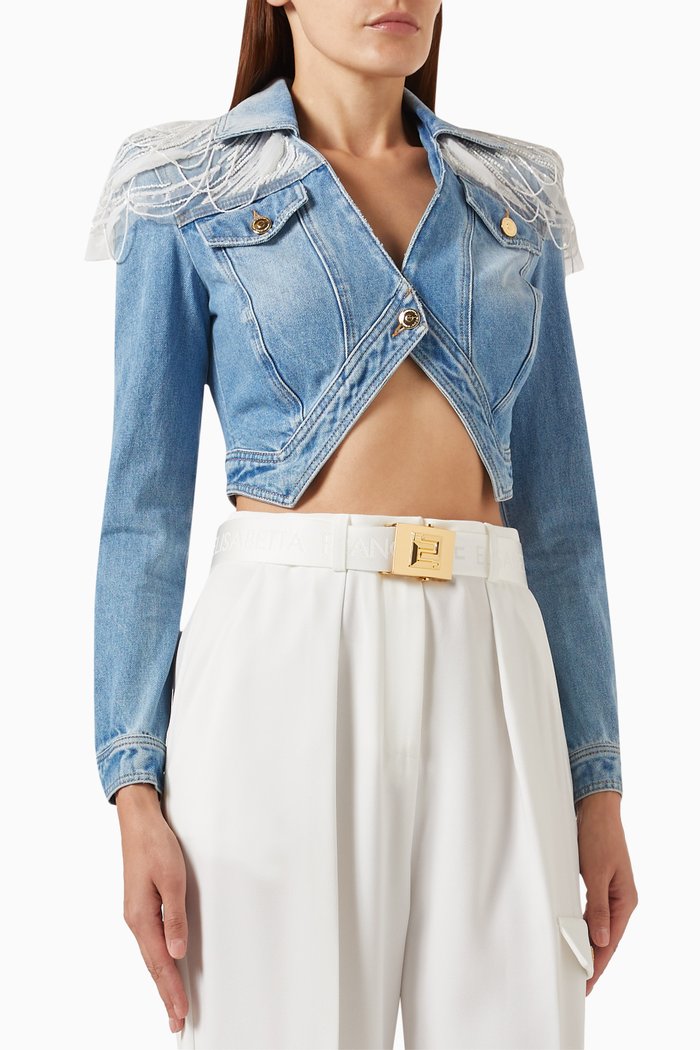 

Beaded Epaulettes Jacket in Denim, Blue