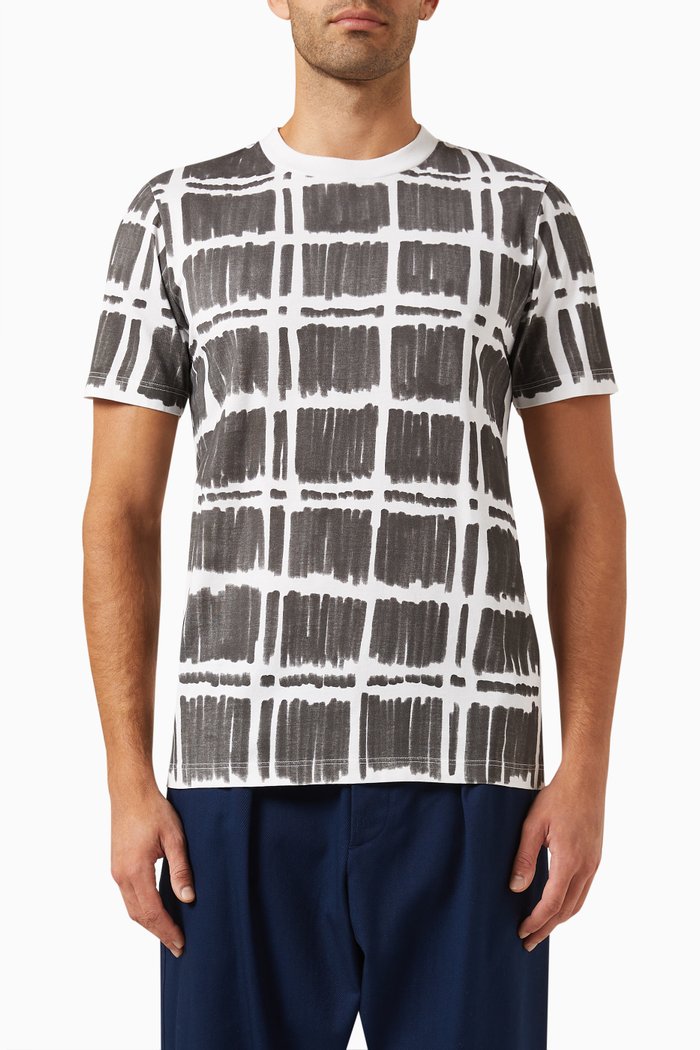 

Irregular Checked Print T-shirt in Bio Cotton Jersey, Black