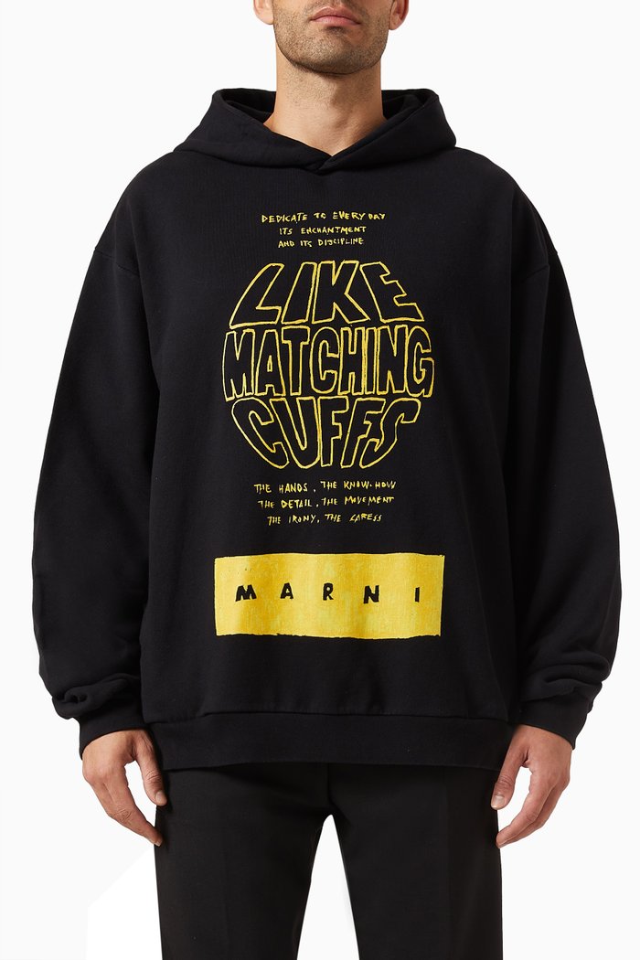 

Graphic Logo Print Hoodie in Bio Cotton, Black