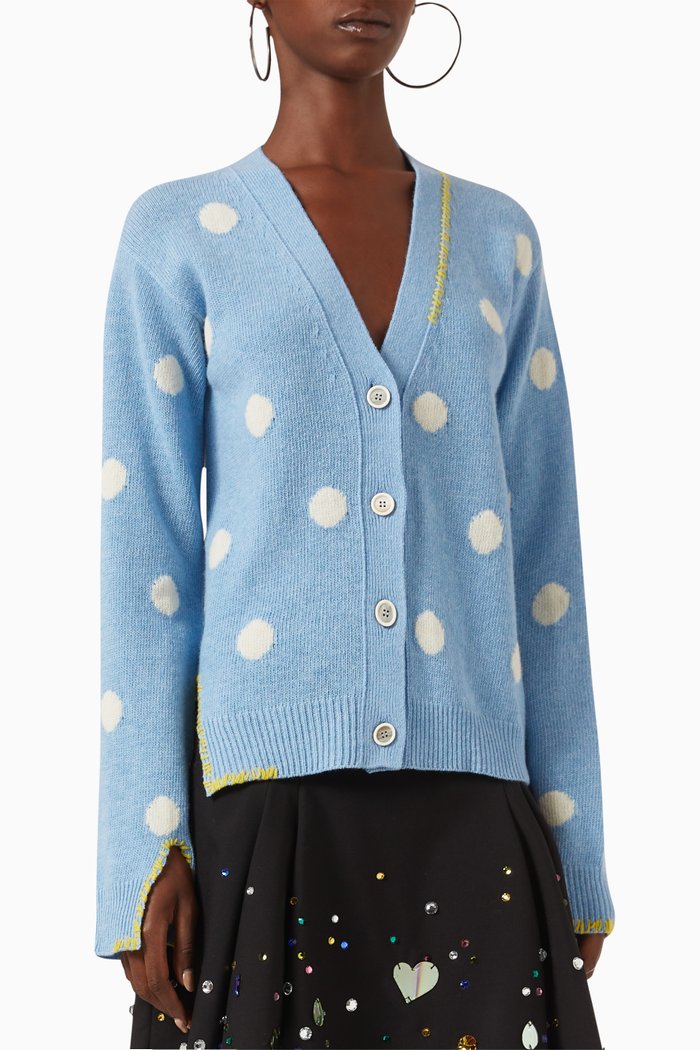 

Polka-dot Cardigan in Wool-knit, Blue
