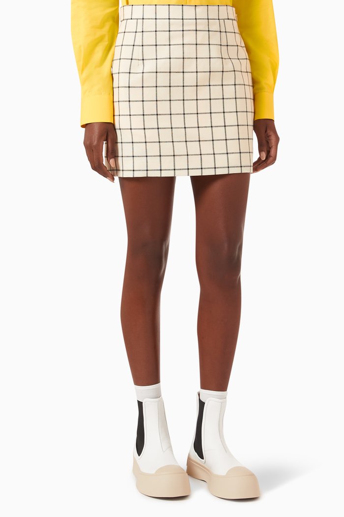 

Checked Mini Skirt in Wool, White