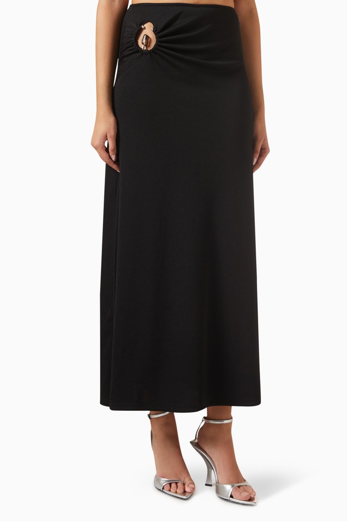 

Orbit Cut-out Maxi Skirt in Ribbed Knit, Black