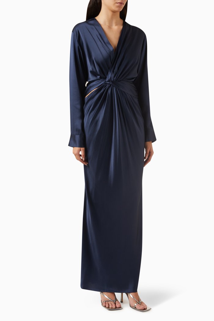 

Triquetra Twist Dress in Silk, Blue