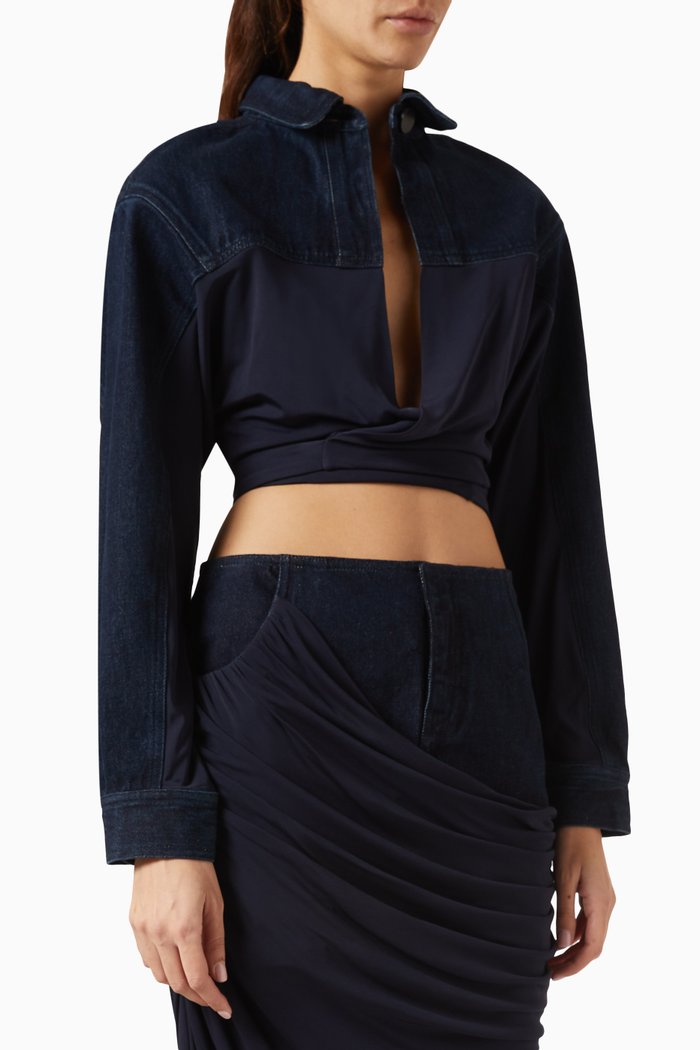 Sevilla Wrap Top in Jersey, Blue