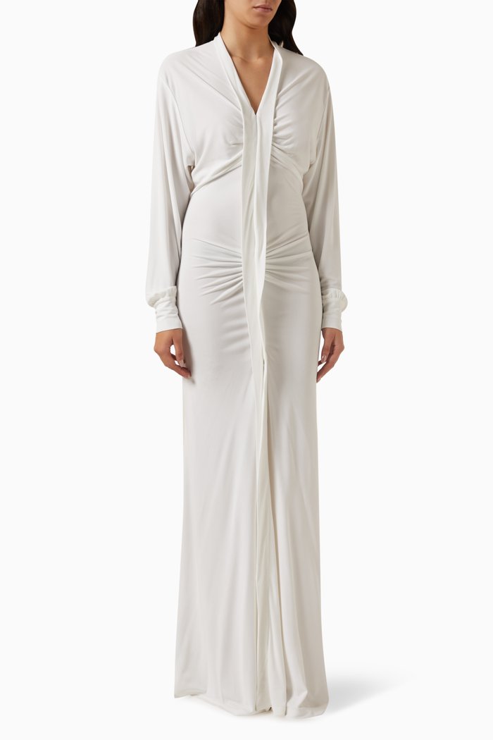 

Carved Split Maxi Dress in Jersey, White