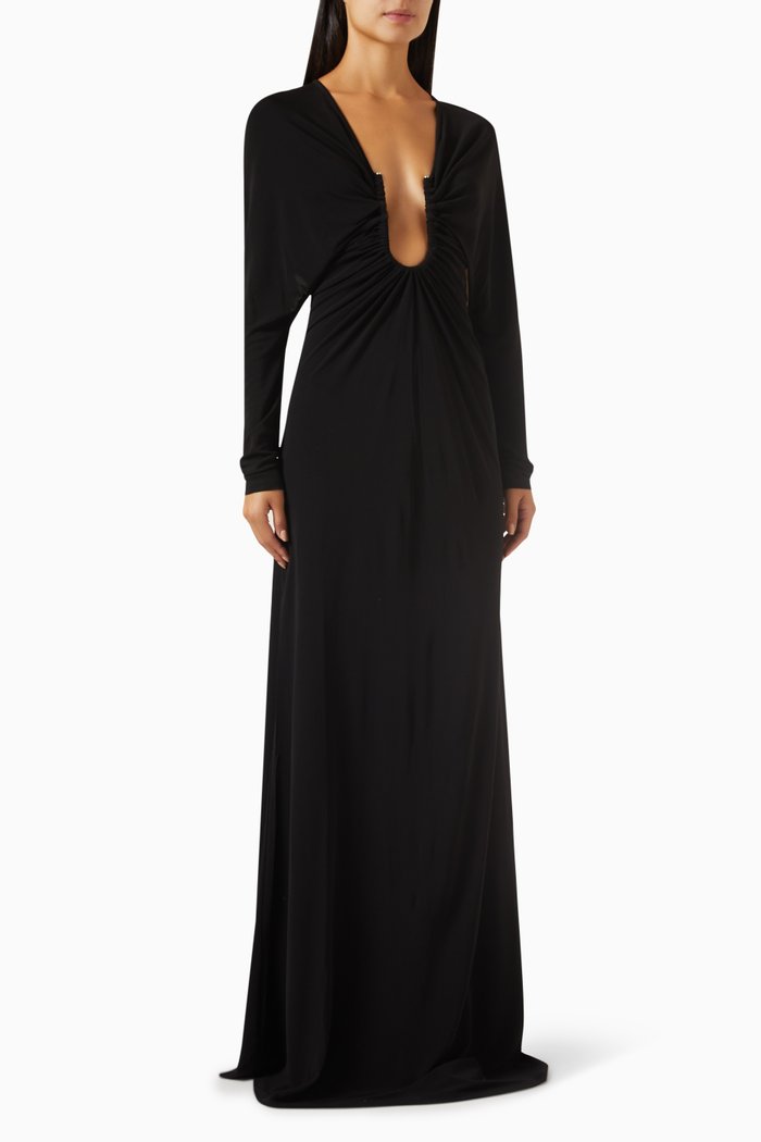 Arced Dolman Sleeve Dress in Jersey, Black