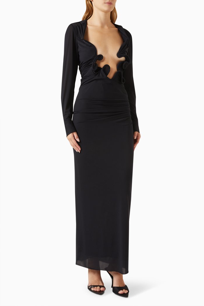 

Venusa Plunge Shirt Dress in Mesh, Black