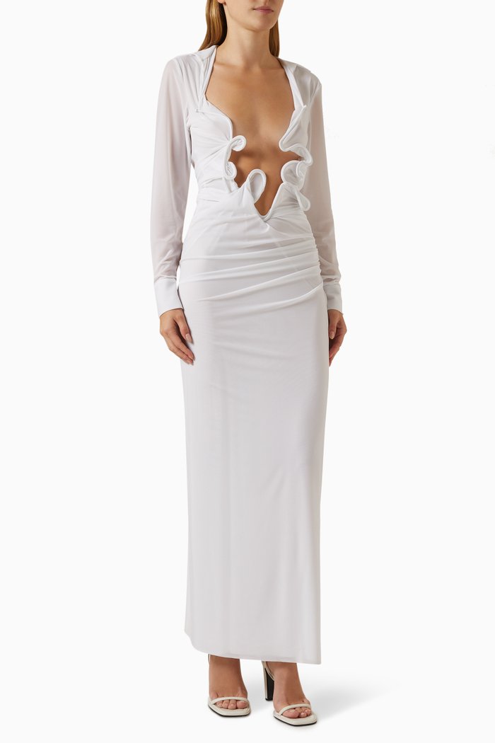

Venusa Plunge Shirt Dress in Mesh, White