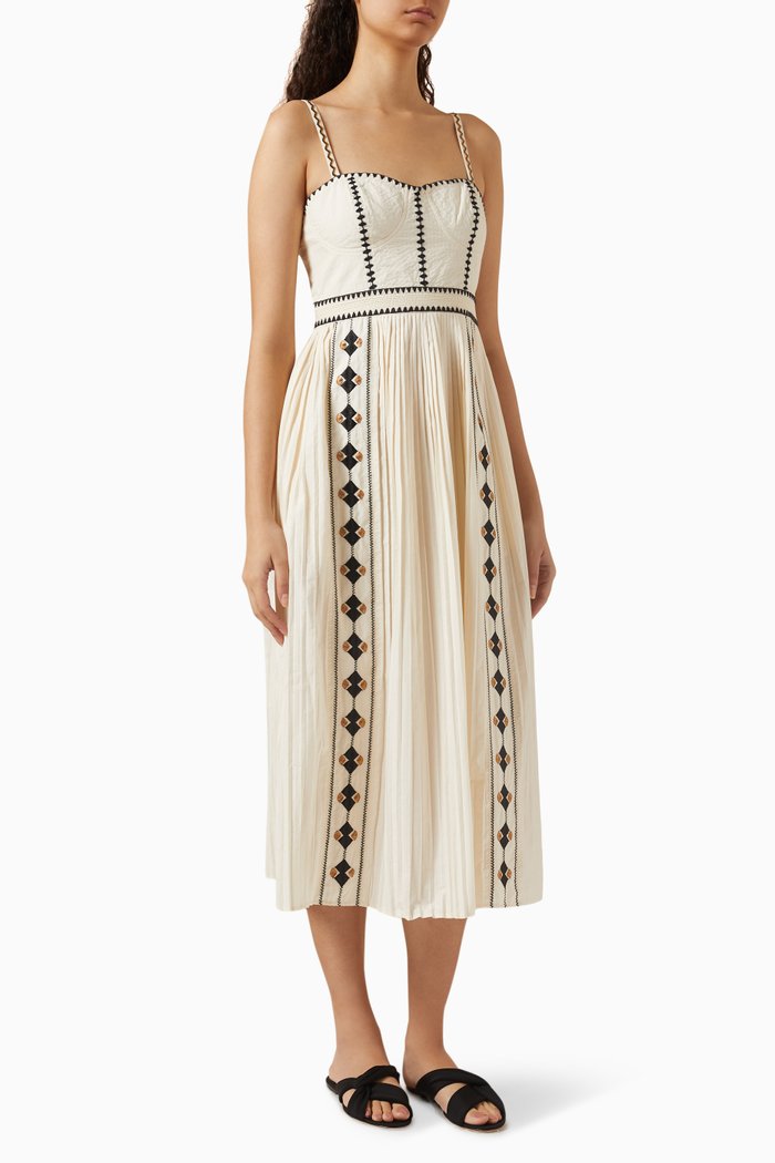 

Elin Embroidered Midi Dress in Cotton, Neutral