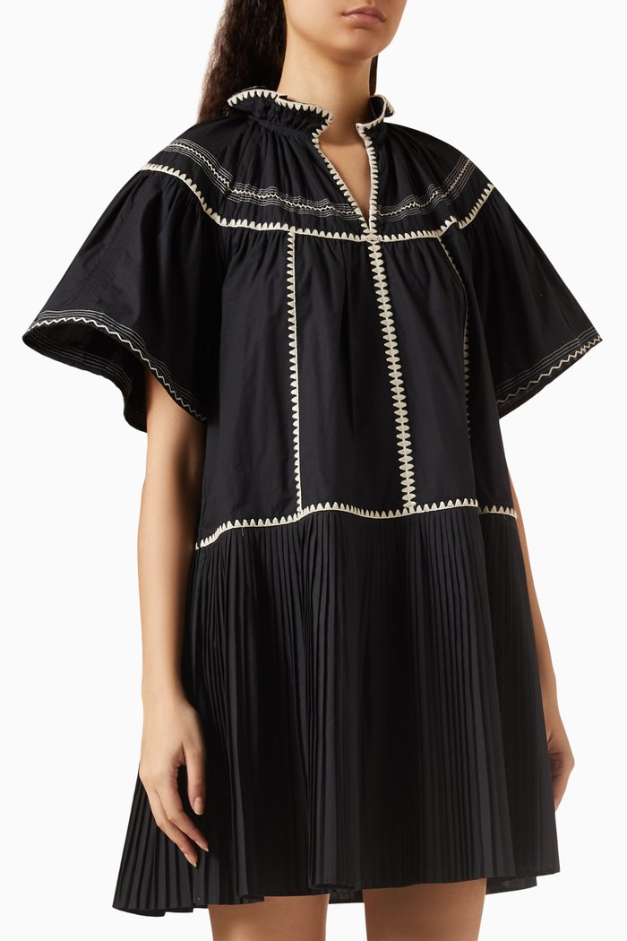 Desi Embroidered Mini Dress in Cotton, Black